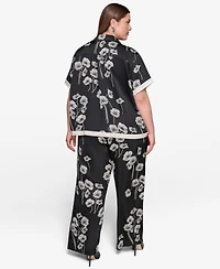 Karl Lagerfeld Paris Plus Size Flower-Print Button-Down Shirt