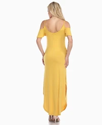 White Mark Women's Cold Shoulder Full Length Maxi Dress