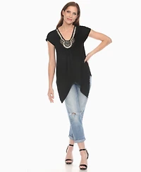 White Mark Women's Beaded Angled Hem Knit Top