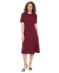 London Times Women's Puff-Sleeve Tab-Detail Fit & Flare Dress