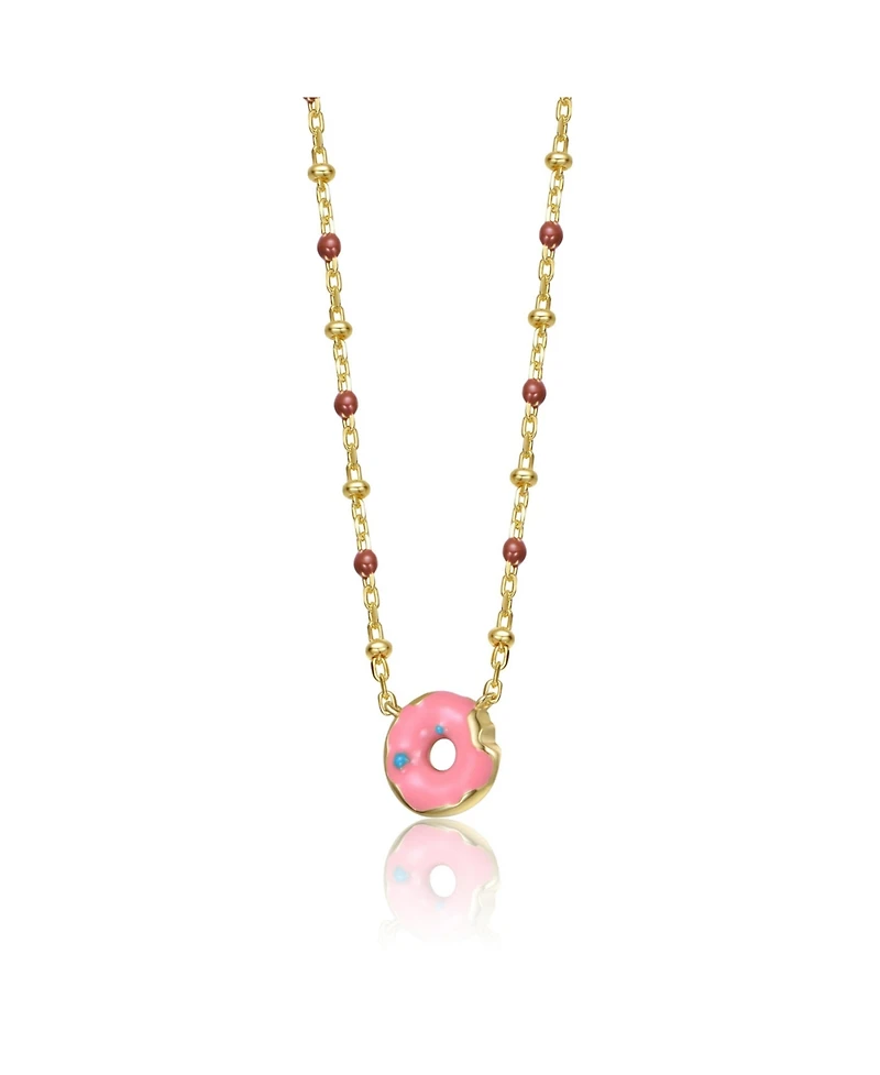 14K Gold Plated with Pink Donut Solitaire Necklace