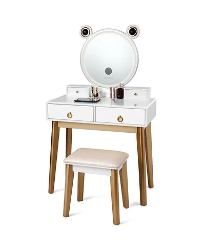 Vanity Set with 3-Color Lighted Touch Screen Dimming Mirror and 4 Drawers