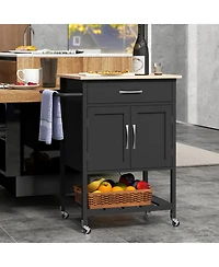 Rolling Kitchen Island Cart with Drawer and Towel Rack