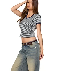 Edikted Women's Fawn Striped V Neck T Shirt