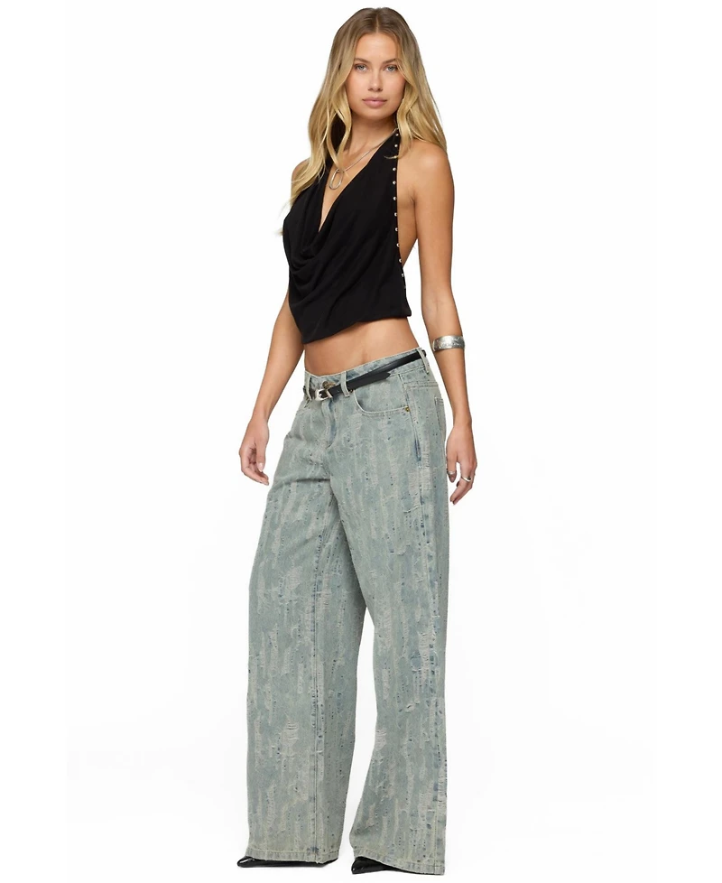 Edikted Women's Blaze Distressed Low Rise Jeans