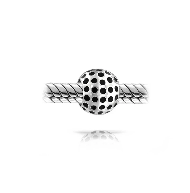 Bling Jewelry Golfer Sport Golf Ball Bead Black Oxidized Sterling Silver Fits European Bracelet