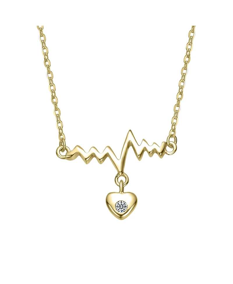14K Gold Plated with Clear Cubic Zirconia Heartbeat with Heart Pendant Necklace