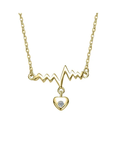 14K Gold Plated with Clear Cubic Zirconia Heartbeat with Heart Pendant Necklace