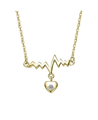 14K Gold Plated with Clear Cubic Zirconia Heartbeat with Heart Pendant Necklace