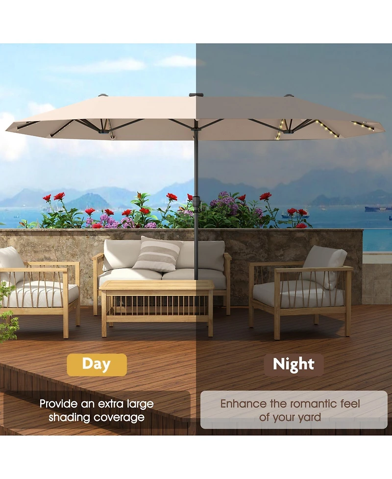 13 Ft Large Patio Umbrella with Led Solar Lights and Crank Handle