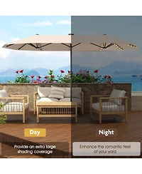 13 Ft Large Patio Umbrella with Led Solar Lights and Crank Handle
