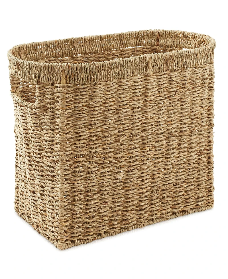 Casafield Magazine Holder Basket with Handles - Oval Seagrass Storage Bin for Bathroom, Home Office - Natural