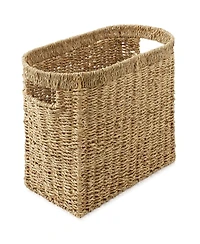 Casafield Magazine Holder Basket with Handles - Oval Seagrass Storage Bin for Bathroom, Home Office - Natural