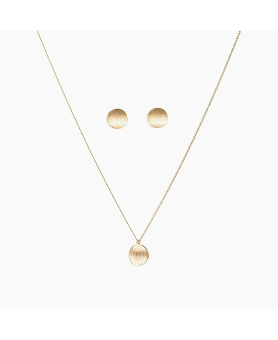Sterling Silver 18k Gold Plated Madeleine Round Disc Pendant Necklace & Stud Earrings Set