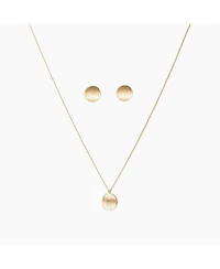Sterling Silver 18k Gold Plated Madeleine Round Disc Pendant Necklace & Stud Earrings Set