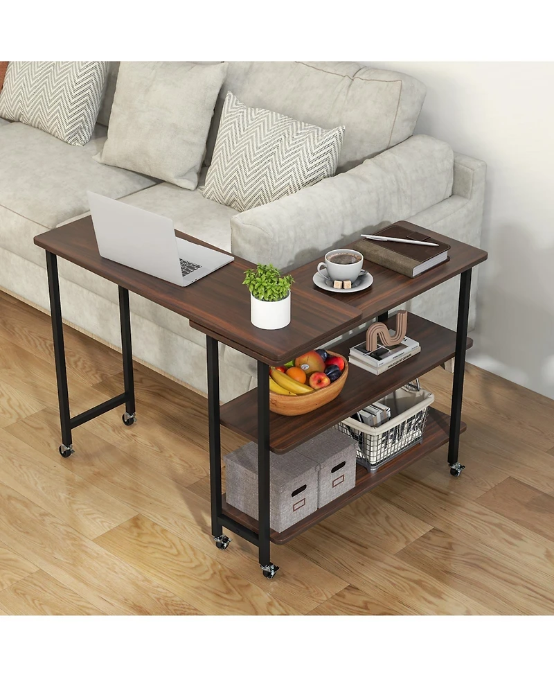 360° Rotating Sofa Side Table with 2-Tier Storage Shelves
