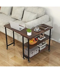 360° Rotating Sofa Side Table with 2-Tier Storage Shelves