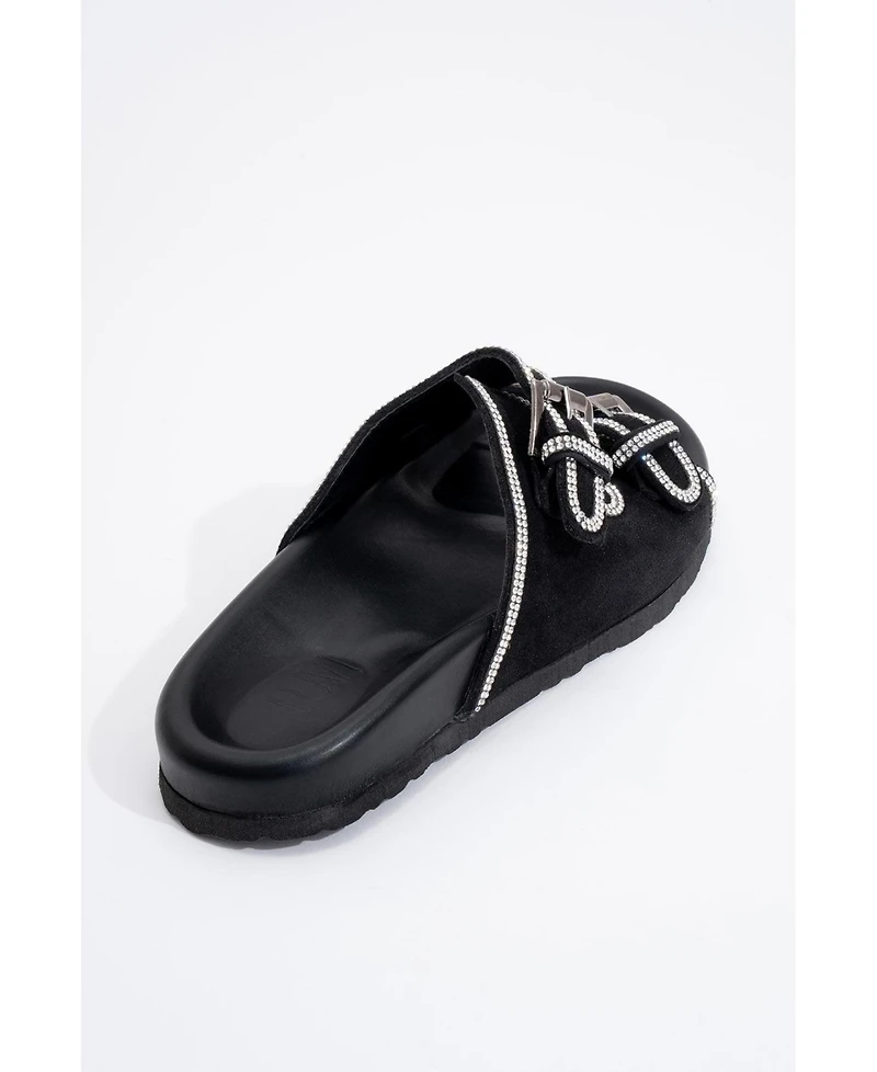 Allen Rhinestone Leather Slide Sandal (Women)