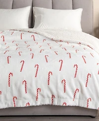 Linery & Co. Velvet Plush Fleece Reversible Sherpa Holiday Printed Throw