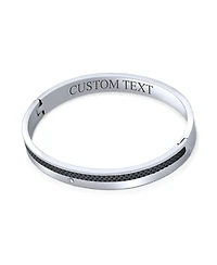 Bling Jewelry Stackable 8MM Black Carbon Fiber Inlay Flat Bangle Bracelet Silver Tone Stainless Steel 8 Inch