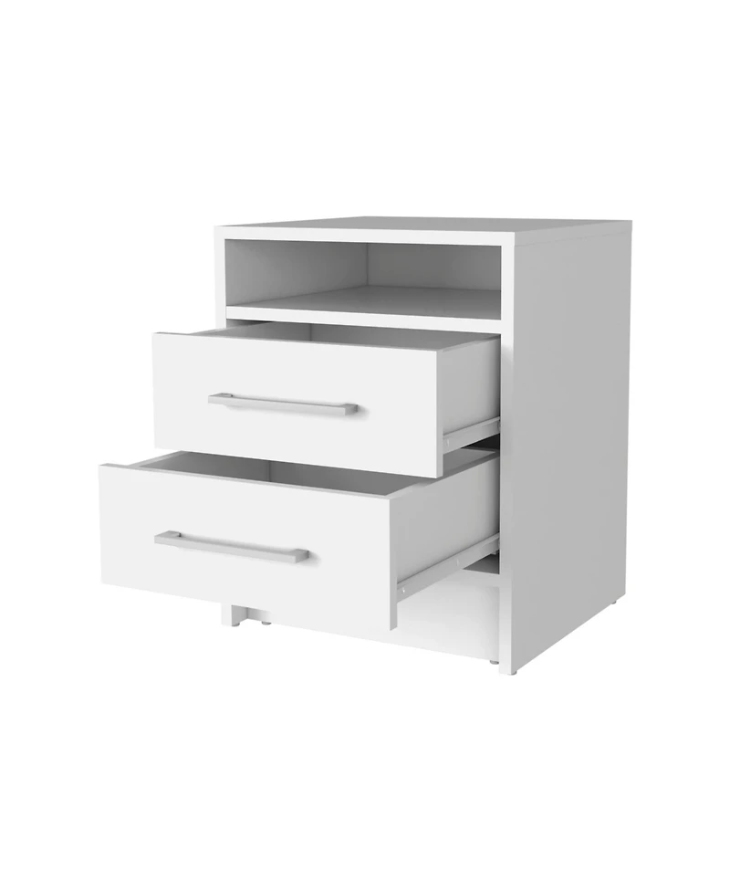 Faux Wood Nightstand with Two Drawers for Small Spaces and Bedroom Essentials