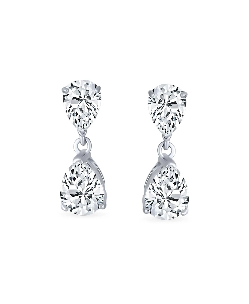 Bling Jewelry Elegant Simple Classic Cubic Zirconia Clear Double Teardrop Pear Shaped Solitaire Cz Dangle Earrings Sterling Silver