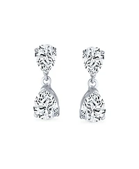 Bling Jewelry Elegant Simple Classic Cubic Zirconia Clear Double Teardrop Pear Shaped Solitaire Cz Dangle Earrings Sterling Silver