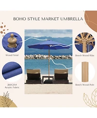 LAGarden 9Ft Patio Boho Market Patio Umbrella 260GSM Acrylic Fabric 5-Year-Non-Fading Resort Outdoor Market Hyacinth Blue