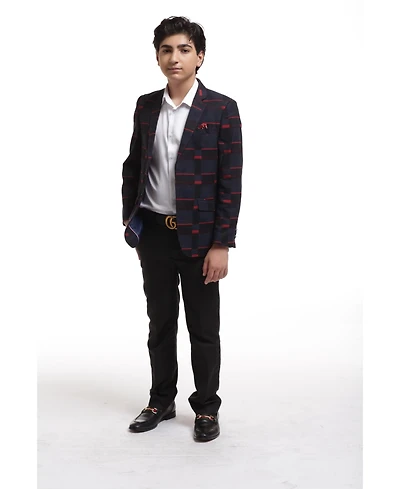 Elie Balleh Boys Black Slim Fit Checked Blazer