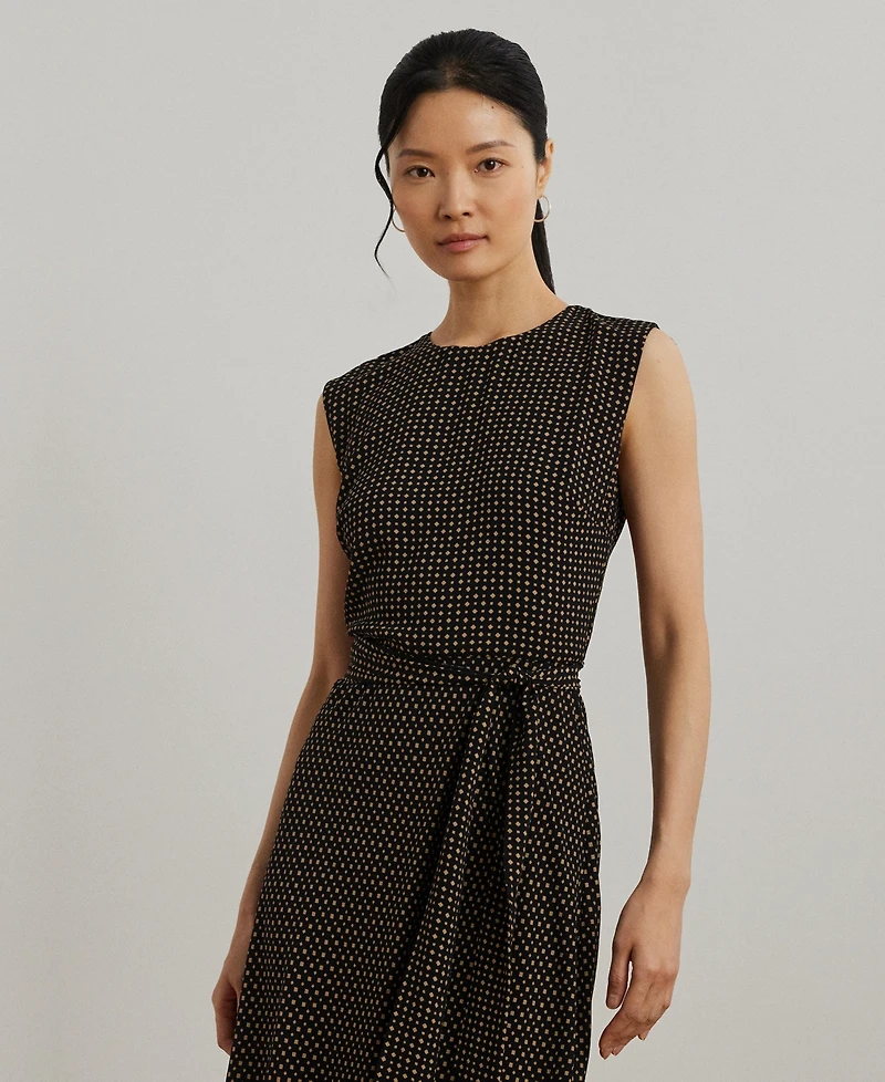 Lauren Ralph Women's Geo-Print Belted Bubble Crepe Dress