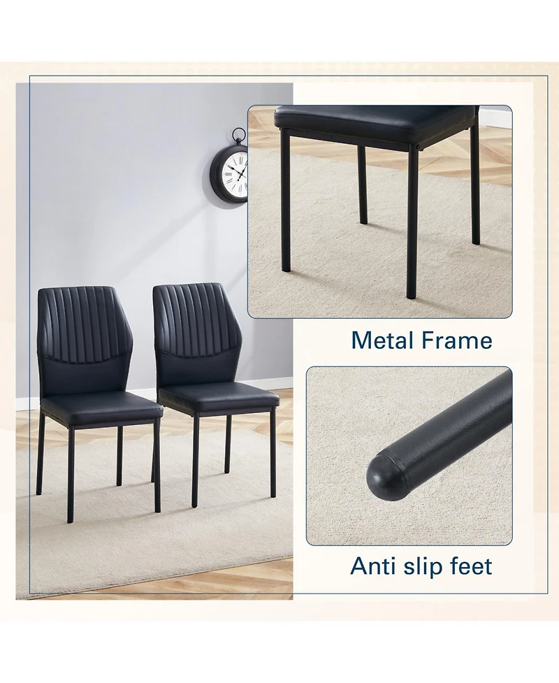 Black Pu Dining Chairs - Set of 6, Metal Legs, Stripe Back