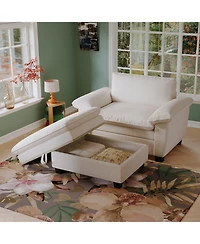 Streamdale 51" Beige Chenille Chaise Lounge with Ottoman & Storage