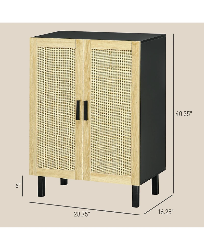 Sideboard Buffet Cabinet, Kitchen Cabinet, Coffee Bar Cabinet with 2 Rattan Doors and Adjustable Shelves