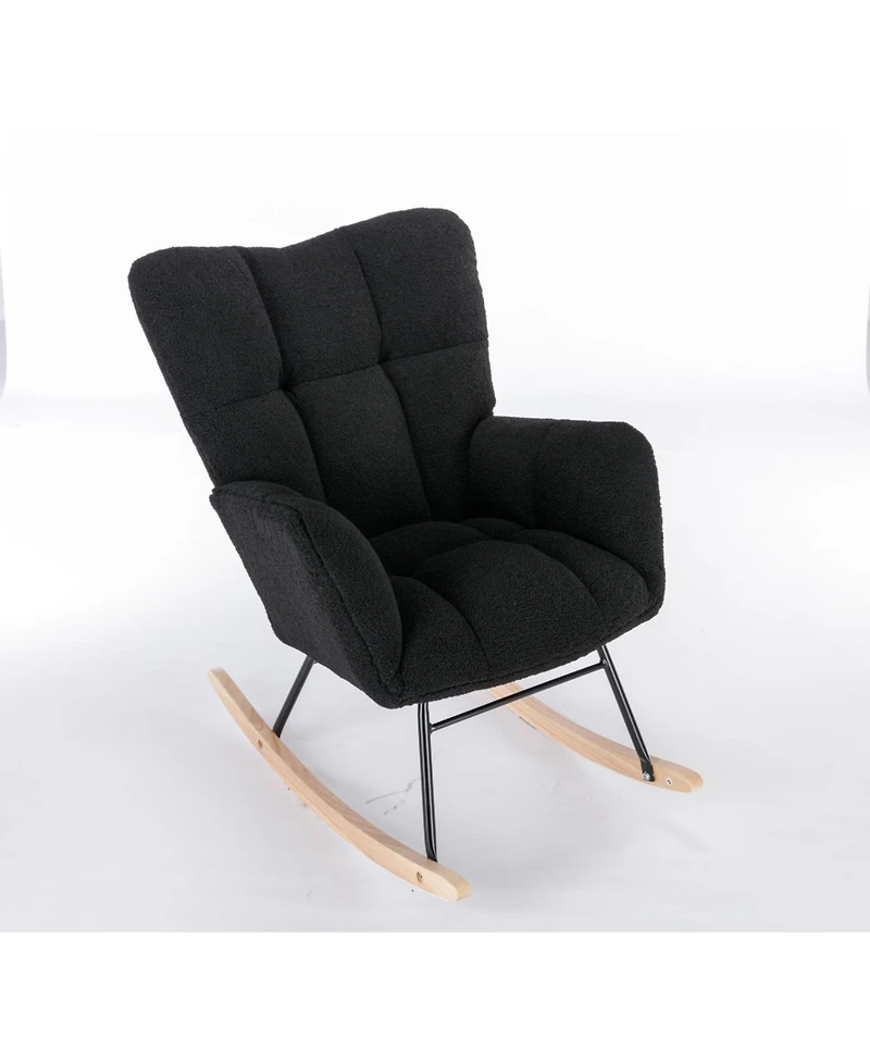 Streamdale Teddy Fabric Rocking Gilder Nursery Chair For Living Room Indoor,Black