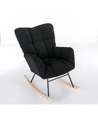 Streamdale Teddy Fabric Rocking Gilder Nursery Chair For Living Room Indoor,Black