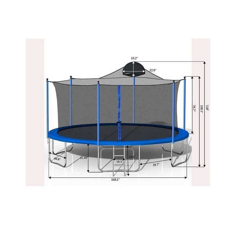 14FT Trampoline for Adults & Kids with Basketball Hoop, Outdoor Trampolines w/Ladder and Safety Enclosure Net for Kids and Adults