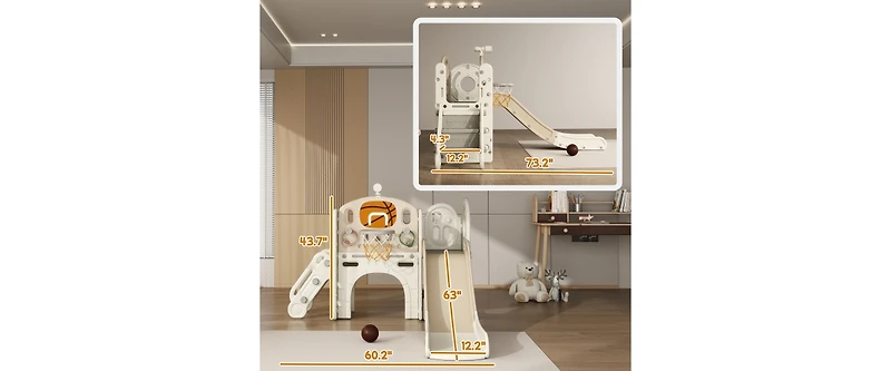 Kids Slide Playset Structure, Freestanding Castle Climber with Slide and Basketball Hoop