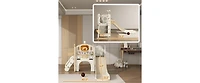 Kids Slide Playset Structure, Freestanding Castle Climber with Slide and Basketball Hoop