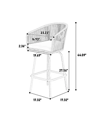 Mondawe Outdoor Bar Stools Set of 2, 2-Piece Patio with Armrests, All Weather Rattan Chairs Backrest, Wicker for Backya