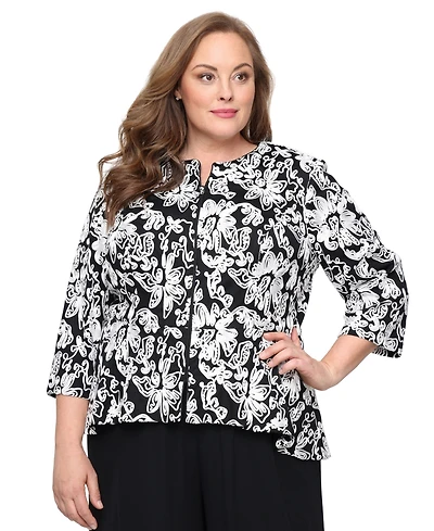Alex Evenings Plus 3/4-Sleeve Zip-Front Top
