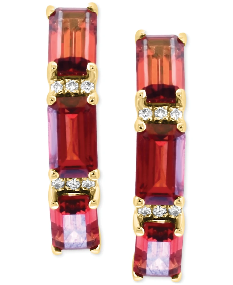 Effy Garnet (2-3/8 ct. t.w.) & Diamond Accent Small Hoop Earrings in 14k Yellow Gold, 0.75"
