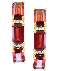 Effy Garnet (2-3/8 ct. t.w.) & Diamond Accent Small Hoop Earrings in 14k Yellow Gold, 0.75"