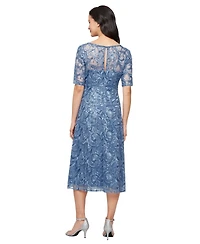 Alex Evenings Women's Short-Sleeve Stretch Tulle Midi Dress