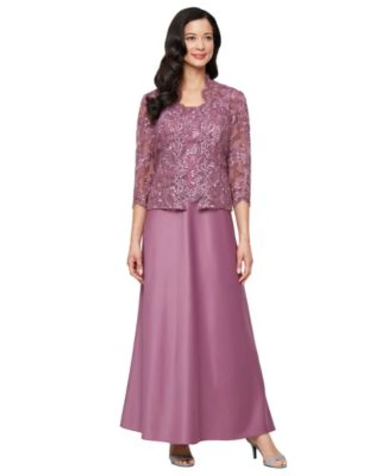 Alex Evenings Womens Stretch Tulle 3 4 Sleeve Jacket Dress