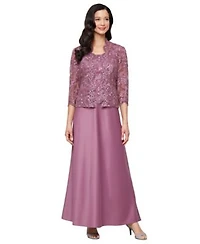 Alex Evenings Womens Stretch Tulle 3 4 Sleeve Jacket Dress