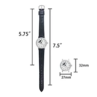Peugeot Women's 26mm Sun-Moon Phase Silver Watch with Black Leather Strap
