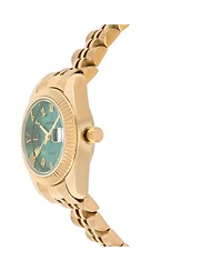Peugeot Women's Gold-Tone 25mm Fluted Bezel Steel Bracelet Watch with Green Dial