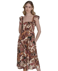 Vince Camuto Women's Printed Square-Neck Ruffled-Shoulder Dress