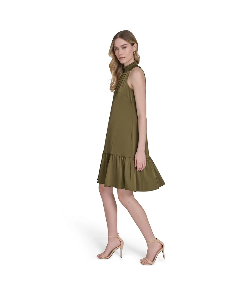 Vince Camuto Women's Satin Ruffled A-Line Halter Dress