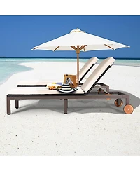 Gymax 2PCS Patio Adjustable Rattan Recliner Chaise Lounge Chair w/ Cushion Wheels